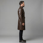 Men's Chocolate Brown Leather Trench Coat - Leather Outlet