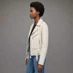 Women's White Leather Moto Jacket