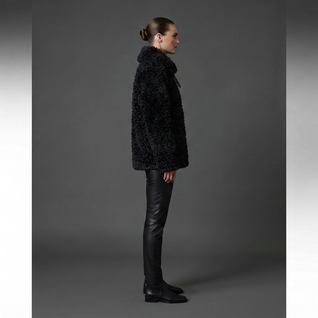 Women's Black Shearling Biker Jacket