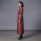 Women's  Faux Burgundy Leather Trench Coat