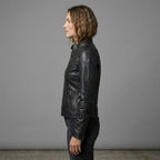Women's Black Cafe Racer Leather Jacket