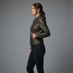 Women's Dark Brown Vintage Racer Leather Jacket
