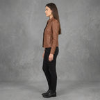 Women's Tan Leather Racer Jacket
