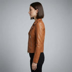 Women's Cognac Leather Biker Jacket