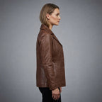 Women's Dark Brown Leather Blazer Coat