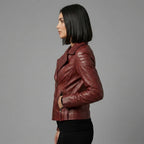 Women's Burgundy Leather Biker Jacket