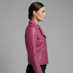 Women's Fuchsia Pink Leather Biker Jacket