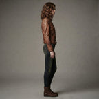 Women's Tan Distressed Leather Racer Jacket