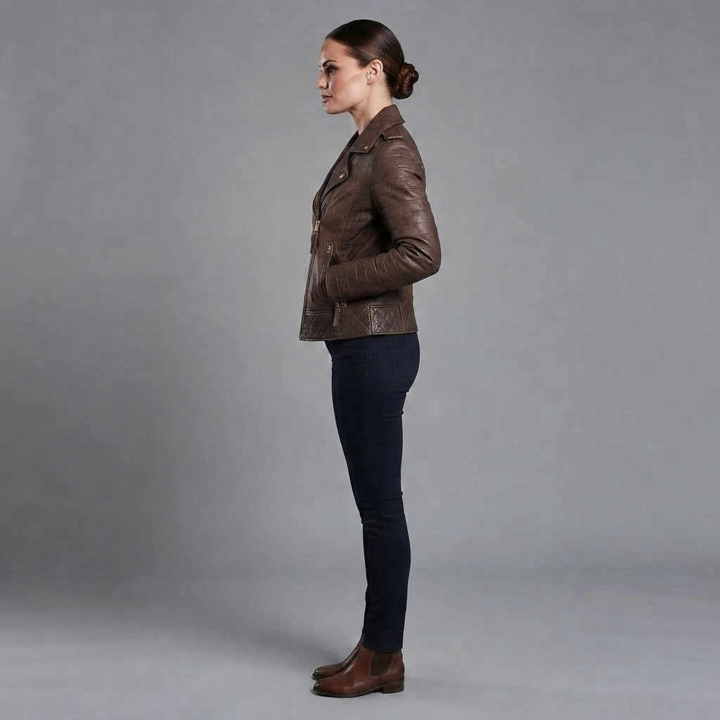 Women's Brown Distressed Leather Biker Jacket