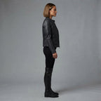 Women's Black Distressed Racer Leather Jacket