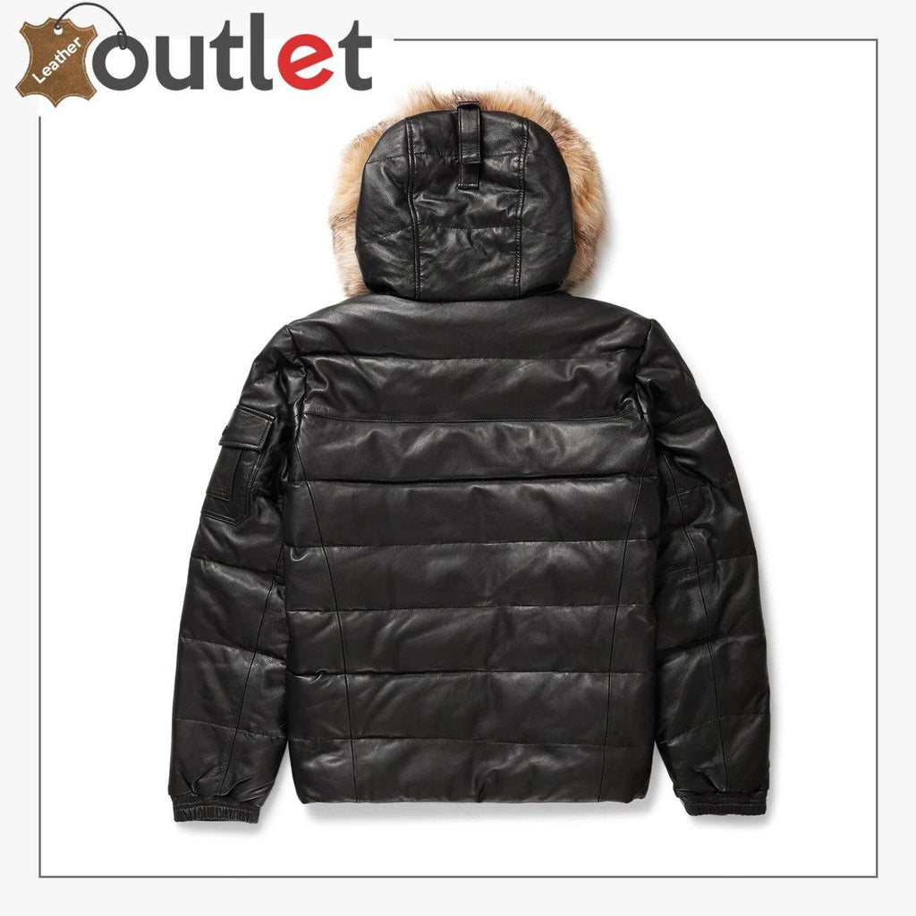 Simple Black V-Bomber Leather Jacket For Men