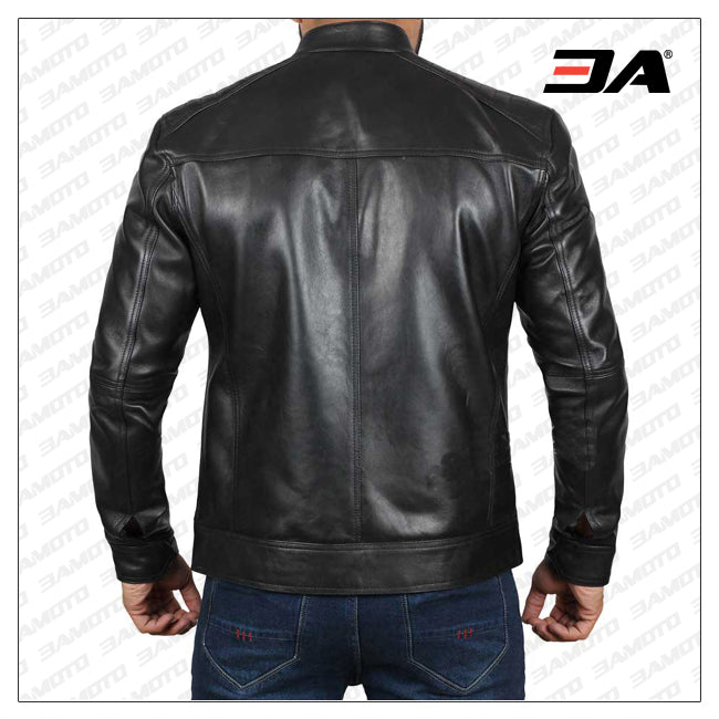 Luis Black Leather Cafe Racer Jacket