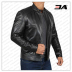 Luis Black Leather Cafe Racer Jacket
