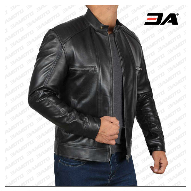 Luis Black Leather Cafe Racer Jacket
