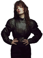 Sophie Thatcher 2026 Black Cropped Leather Jacket