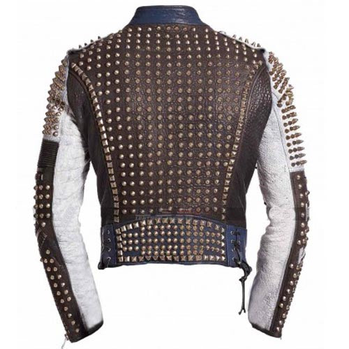 Mens Golden Studded Motorcycle Leather Jacket in Multi Color