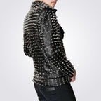 Men's Full Silver Studded Lambskin Leather Jacket