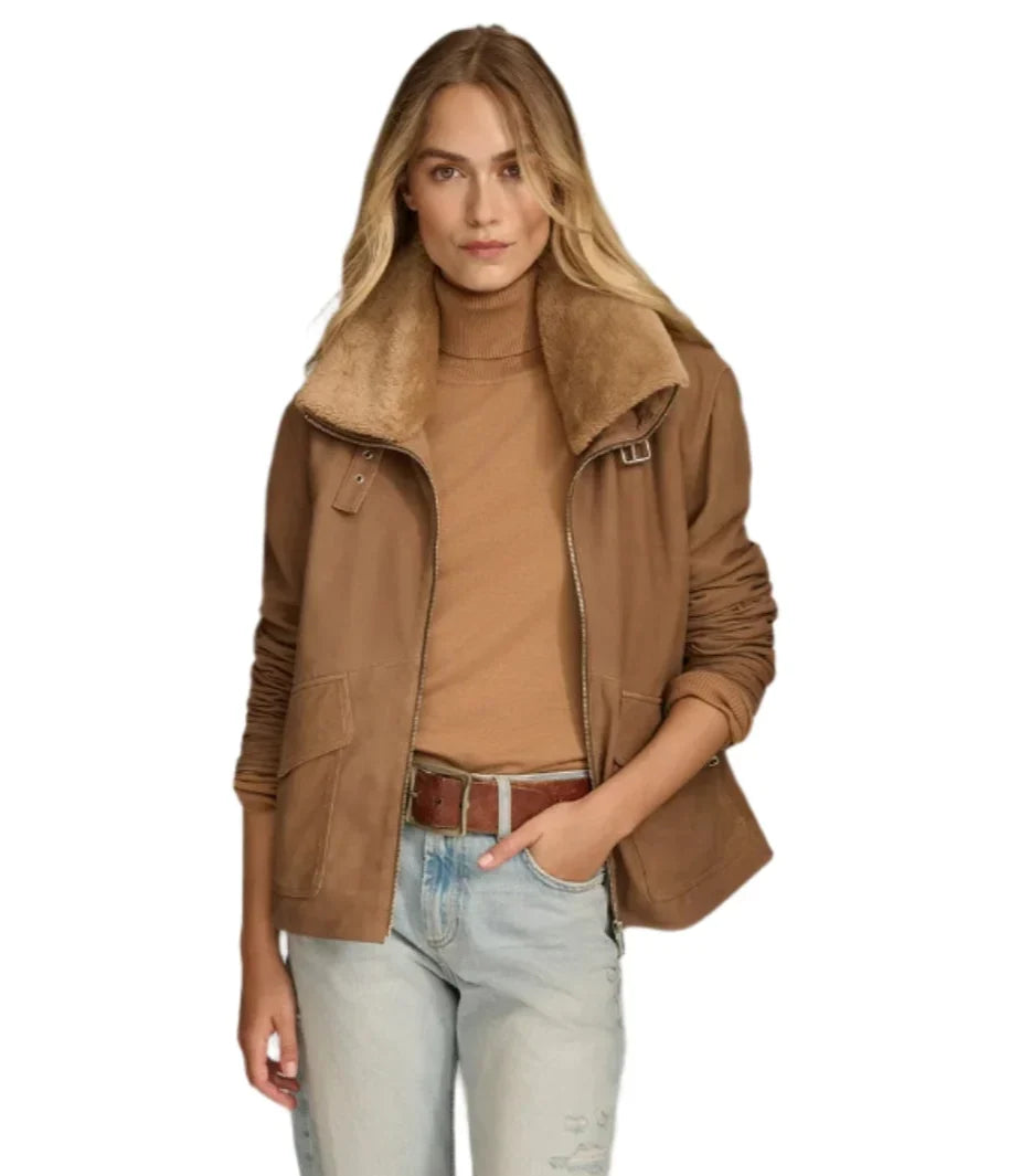 Stormi Shearling Aviator Suede Leather Jacket