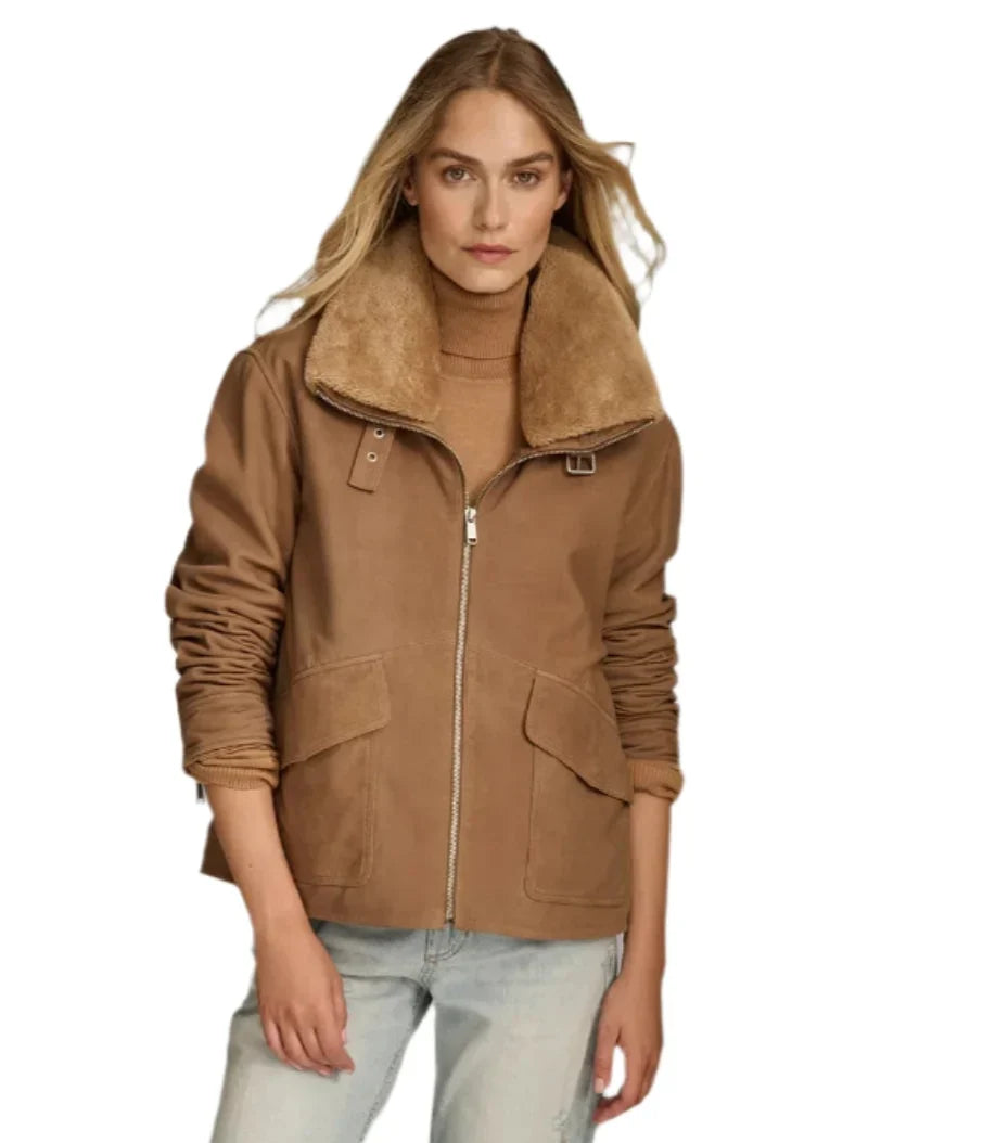 Stormi Shearling Aviator Suede Leather Jacket