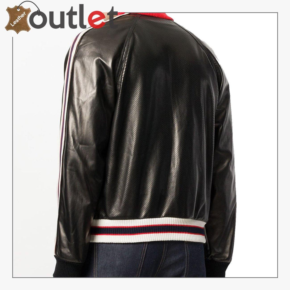 Stripe Trim Womens Leather Bomber Jacket