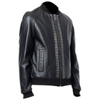 Mens Black Designer Metal Studded Bomber Jacket