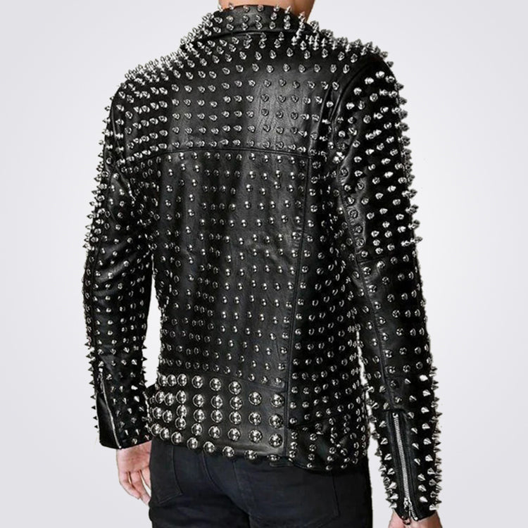 Men's Full Silver Studded Lambskin Leather Jacket
