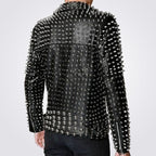 Men's Full Silver Studded Lambskin Leather Jacket