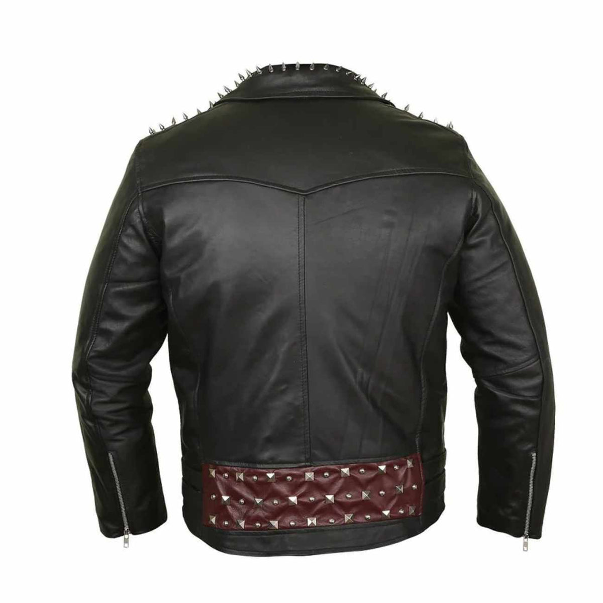 Studded Leather Jackets for Men With Red Lining