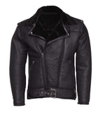 Premium Black on Black Shearling Biker Jacket