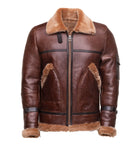Esa Brown Bomber Sheepskin Shearling Jacket with large pockets