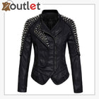 Stylish Oblique Zip Slimming Studded Leather Jacket