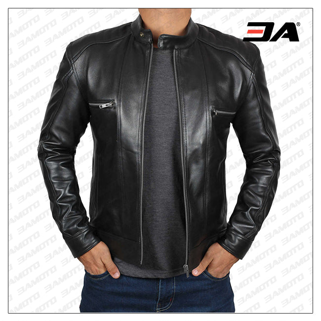 Luis Black Leather Cafe Racer Jacket