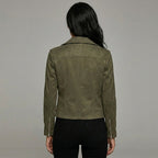 Women's Suede Zip-Up Moto Biker Jacket