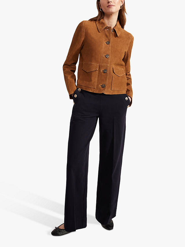 Hobbs Ashlee Button Suede Jacket Tan