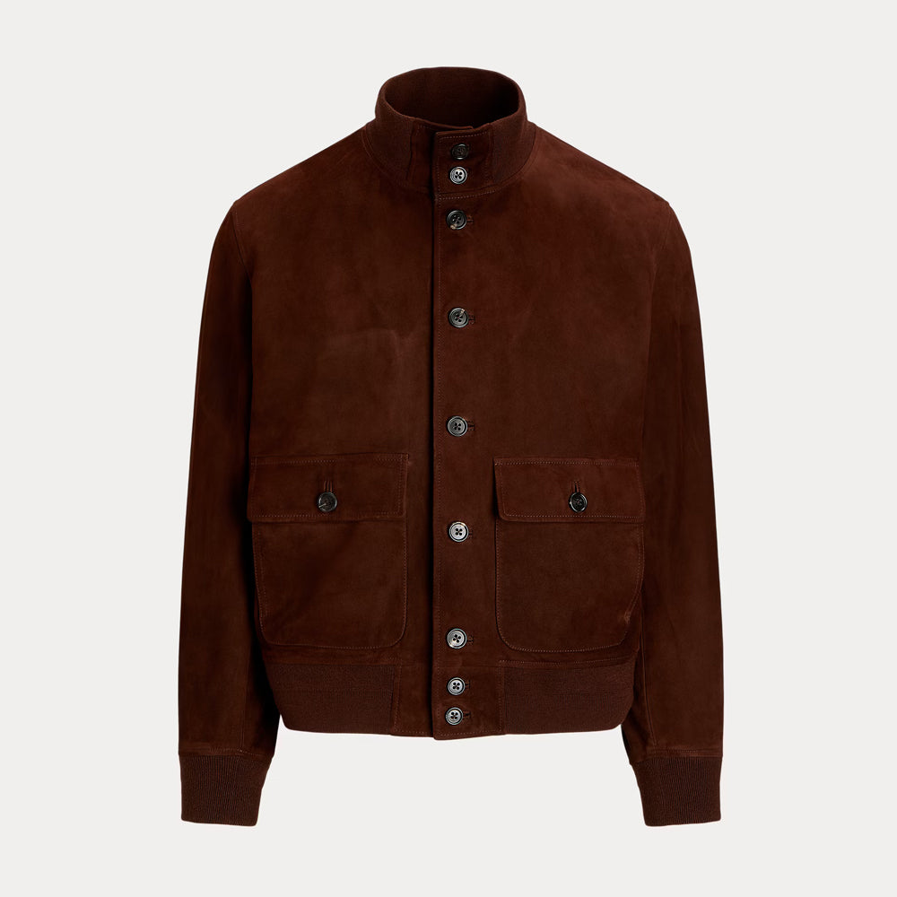 Men's Brown Suede Leather Bomber Jacket Real Soft Goatskin Leather Biker Suede Coat