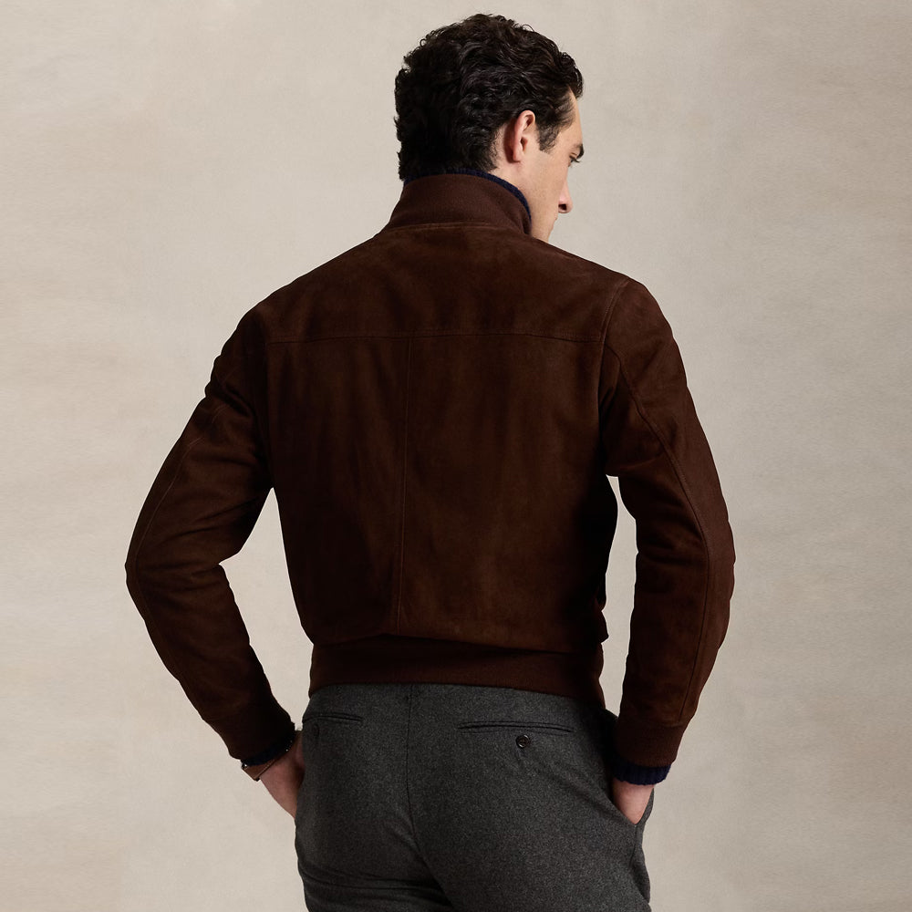 Men's Brown Suede Leather Bomber Jacket Real Soft Goatskin Leather Biker Suede Coat