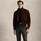 Men's Brown Suede Leather Bomber Jacket Real Soft Goatskin Leather Biker Suede Coat