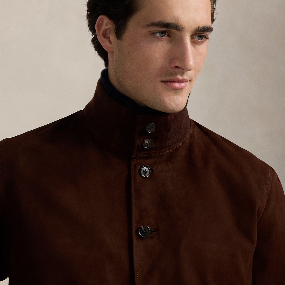 Men's Brown Suede Leather Bomber Jacket Real Soft Goatskin Leather Biker Suede Coat