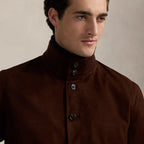 Men's Brown Suede Leather Bomber Jacket Real Soft Goatskin Leather Biker Suede Coat