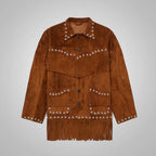 Men's Brown Suede Leather Jacket With Fringe Western Cowboy Style