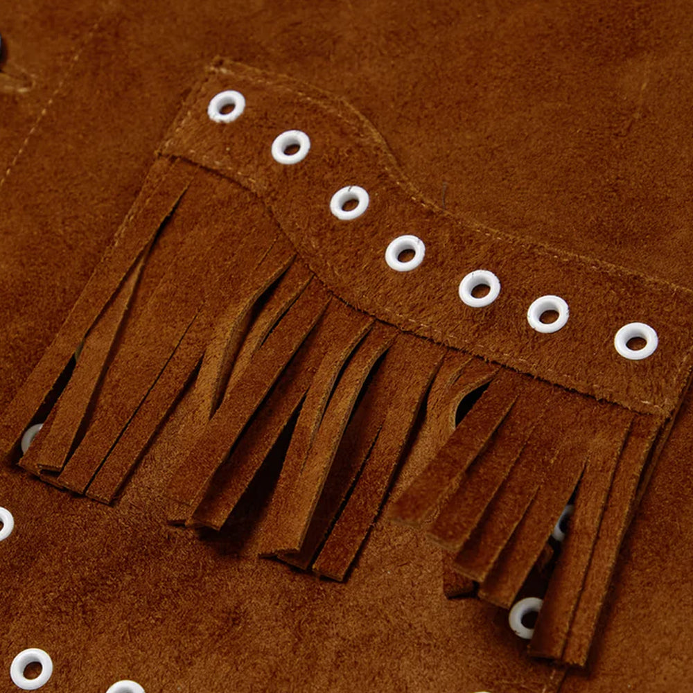 Men's Brown Suede Leather Jacket With Fringe Western Cowboy Style