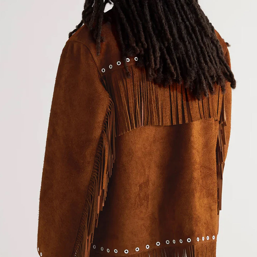 Men's Brown Suede Leather Jacket With Fringe Western Cowboy Style