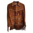 Men's Brown Suede Leather Jacket With Fringe Western Cowboy Style