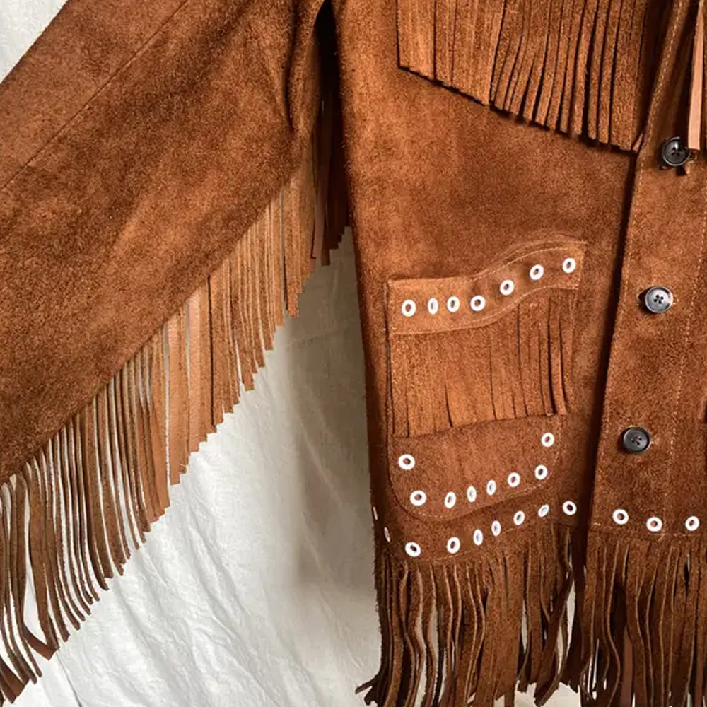 Men's Brown Suede Leather Jacket With Fringe Western Cowboy Style
