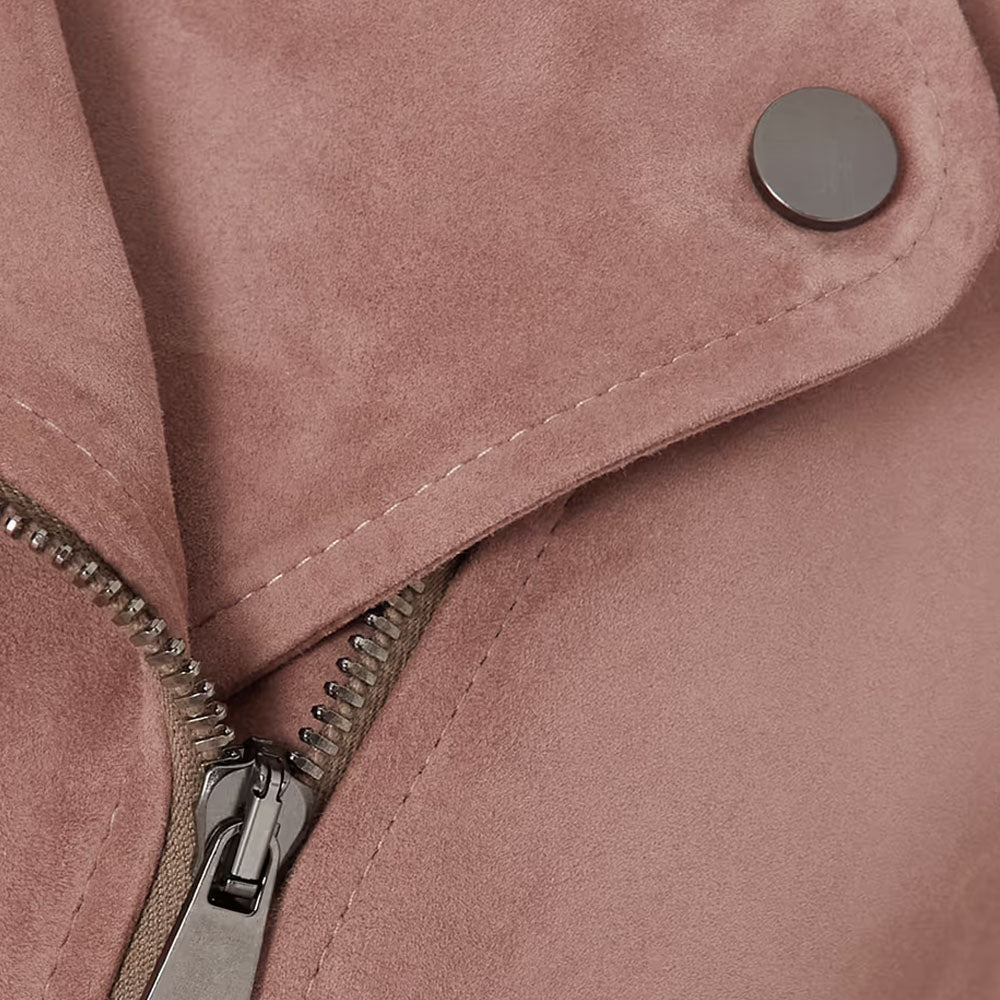 New Pink Biker Western Lambskin Women Suede Jacket