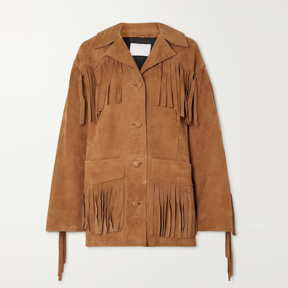 New Women Brown Fringe Western Leather Suede Jacket