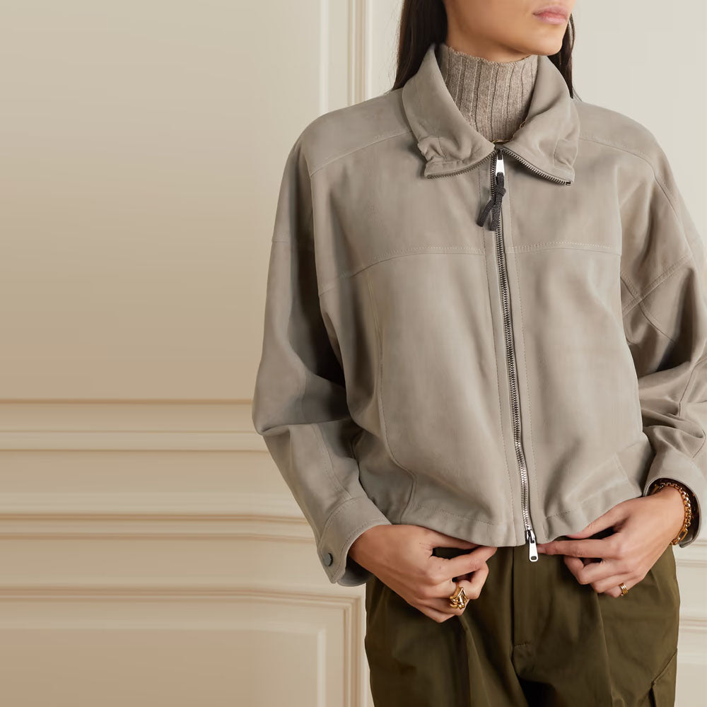 New Western Still Gray Leather Suede Jacket Women