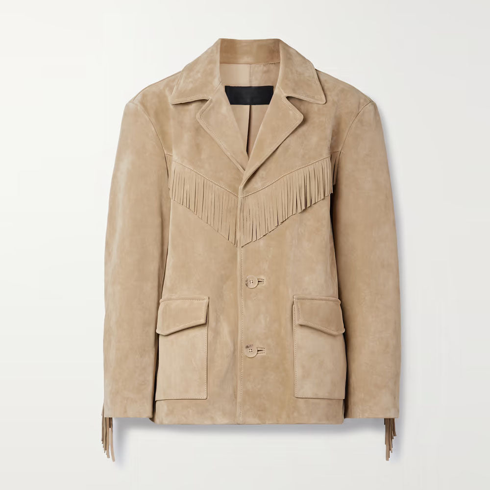 New Women's Beige Western Leather Suede Jacket
