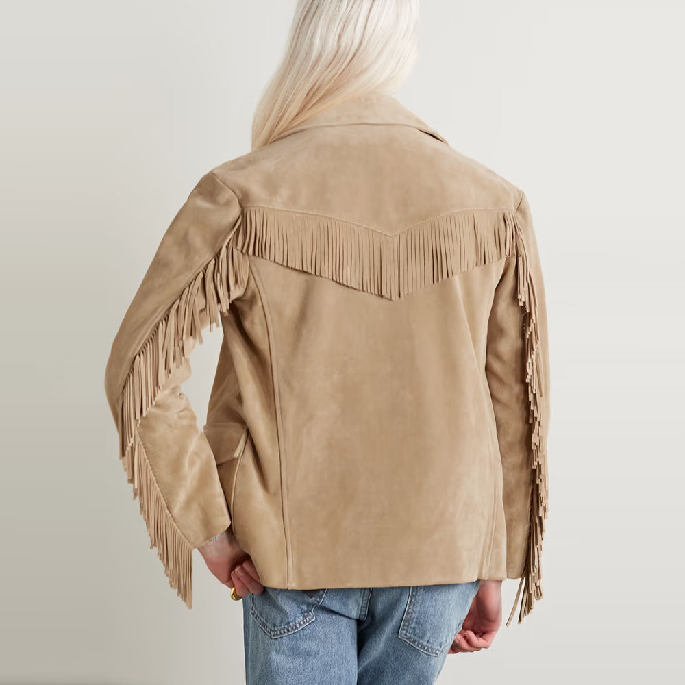 New Women's Beige Western Leather Suede Jacket