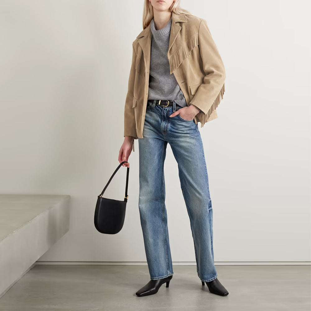 New Women's Beige Western Leather Suede Jacket